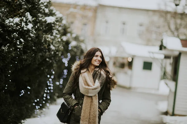 Bir kış gününde genç ve güzel kadın