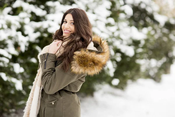 Bir kış gününde genç ve güzel kadın — Stok fotoğraf