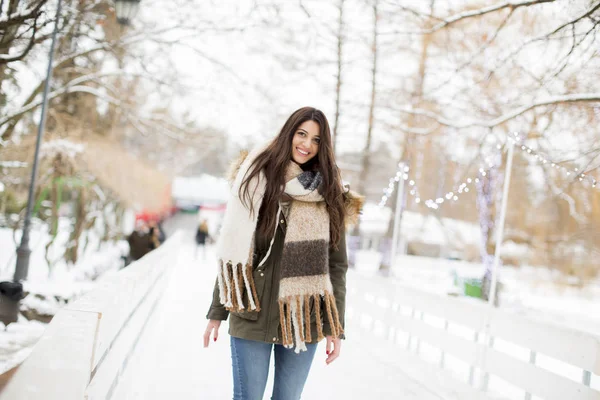 Mooie jonge vrouw op een winterdag — Stockfoto