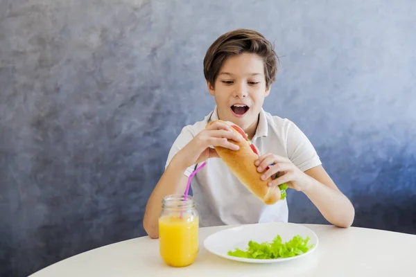 Tiener jongen thuis ontbijten — Stockfoto