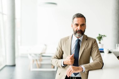Ofiste sakallı yakışıklı orta yaşlı iş adamı
