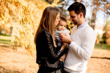 Mutlu anne bebek çocuk sonbahar Park ile