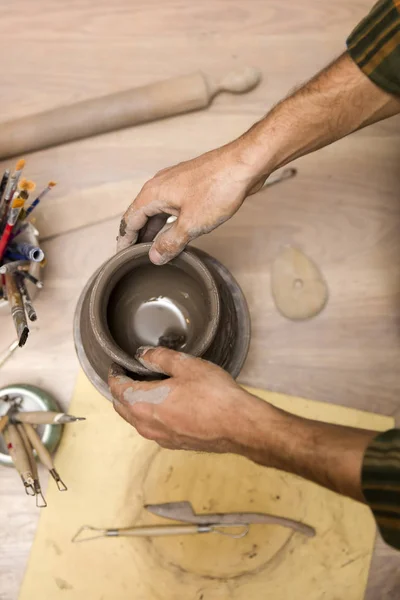 Bovenaanzicht Het Maken Van Aardewerk Werkplaats — Stockfoto