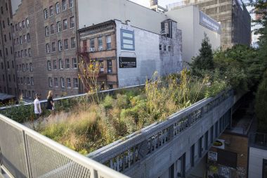 New York - ABD - 31 Ağustos 2017: New York City yüksek hat kimliği belirsiz kişi. 2, 33 km uzun yükseltilmiş doğrusal park eski New York Central demiryolu çıkıntısı üzerinde oluşturulan olduğunu.