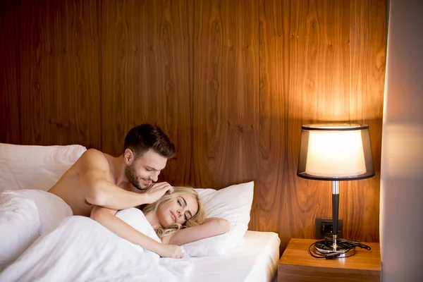 Loving Young Couple Lying Bed — Stock Photo, Image