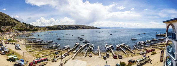 Panoramautsikt Staden Copacabana Titicacasjön Bolivia — Stockfoto