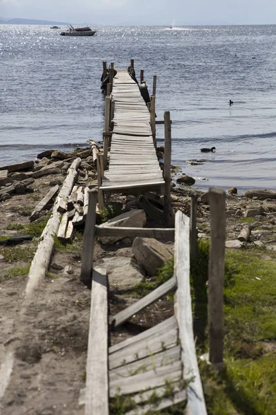 Vista Viejo Muelle Madera Lago Titicaca —  Fotos de Stock