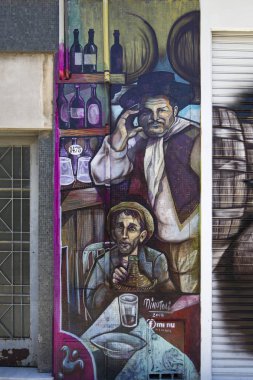 Buenos Aires, Arjantin - 20 Ocak 2018: Caminito Caddesi La Boca, Buenos Aires, Arjantin detay. Bu 100m uzun geleneksel sokak tam renkli evlerin en büyük turist hotspot Buenos Aires biriydi.