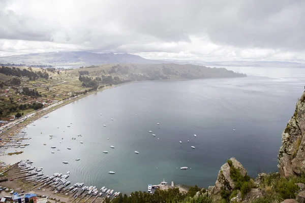 Légifelvételek Város Copacabana Bolívia Titicaca — Stock Fotó