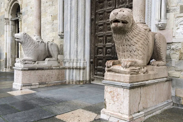 Lion statues in front of Parma Cathedral, Italy. Statues were made by Giambono da Bissono in 1281.