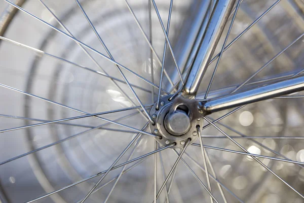 Detalhe Perto Das Rodas Bicicleta — Fotografia de Stock