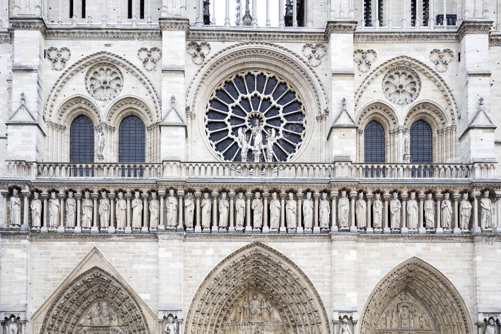 Detail of the Notre Dame church in Paris, France