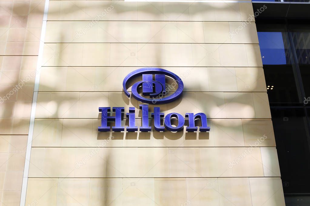 SYDNEY, AUSTRALIA - JANUARY 23, 2017: Detail from Hilton hotel in Sydney, Australia. Hilton Hotels & Resorts is a global brand of hotels founded in 1919 at Cisco, Texas.