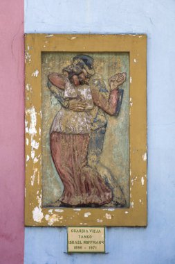 Buenos Aires, Arjantin - 20 Ocak 2018: Caminito Caddesi La Boca, Buenos Aires, Arjantin detay. Bu 100m uzun geleneksel sokak tam renkli evlerin en büyük turist hotspot Buenos Aires biriydi.