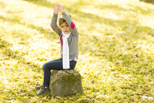 Kleines Mädchen Hat Spaß Herbstpark — Stockfoto