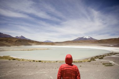 Eduardo Avaroa and Fauna Ulusal rezerv Bolivya, Laguna Hedionda, genç adam