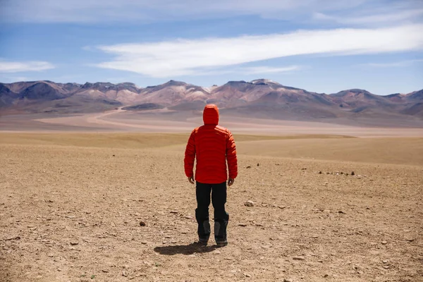 Young Man Dali Desert Eduardo Avaroa Andean Fauna National Reserve — Stock Photo, Image