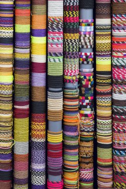 Traditional handcrafted goods on the street market in Cusco, Peru clipart