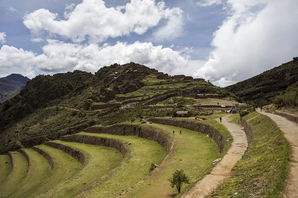 Mezőgazdasági Teraszok Szent Völgy Pisac Peru — Stock Fotó