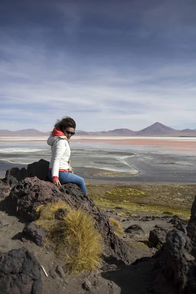 Jeune Femme Laguna Colorada Eduardo Avaroa Réserve Nationale Faune Andine — Photo