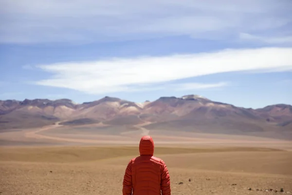 Young Man Dali Desert Eduardo Avaroa Andean Fauna National Reserve — Stock Photo, Image