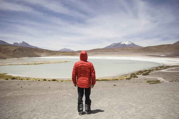 Jongeman Laguna Hedionda Eduardo Avaroa Andes Fauna Nationale Reserve Bolivia — Stockfoto