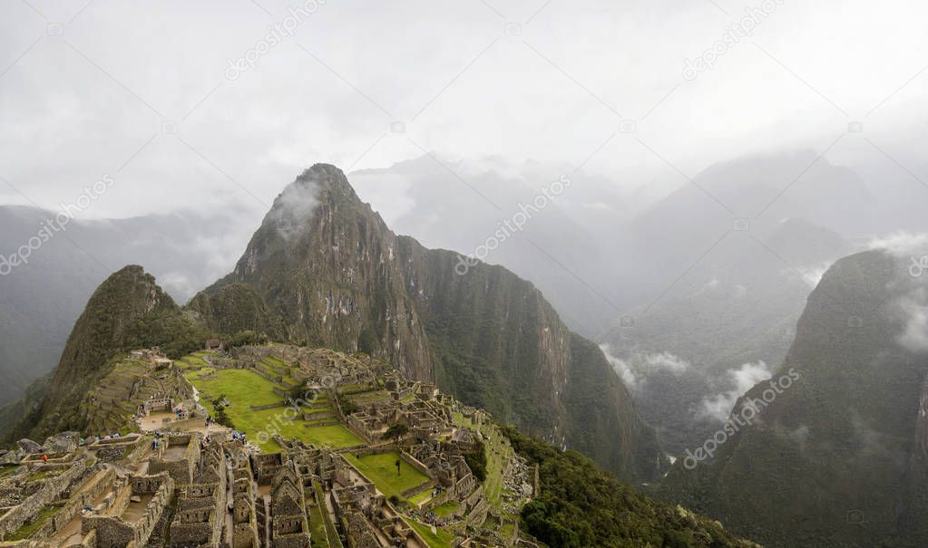 Aerial view at Machu Picchu ruins in Peru