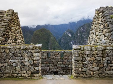 Detail of the Machu Picchu ruins in Peru clipart
