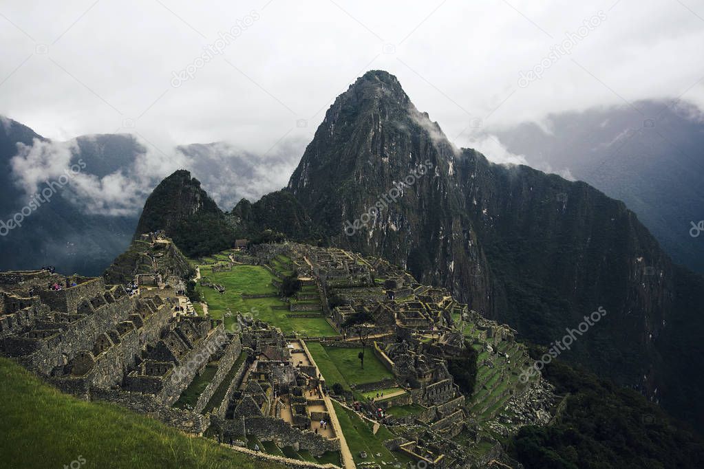 Aerial view at Machu Picchu ruins in Peru