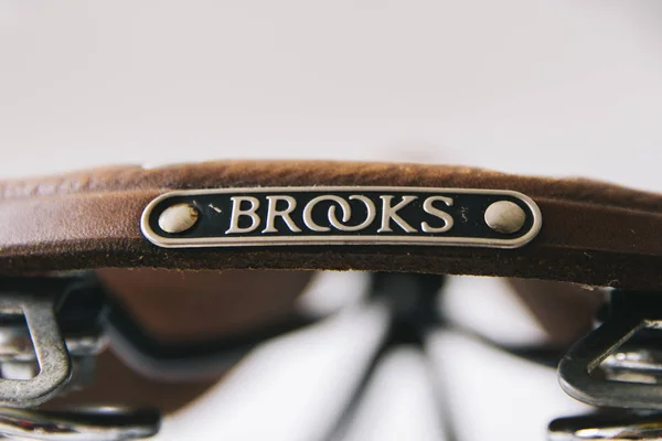 Bělehrad Srbsko Dubna 2018 Detail Vintage Kolo Sedlo Brooks Anglie — Stock fotografie