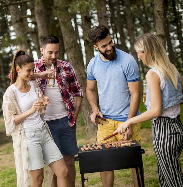 Gruppe Junger Leute Genießt Grillparty Park — Stockfoto