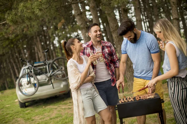 Groupe Jeunes Profitant Une Fête Barbecue Dans Parc — Photo