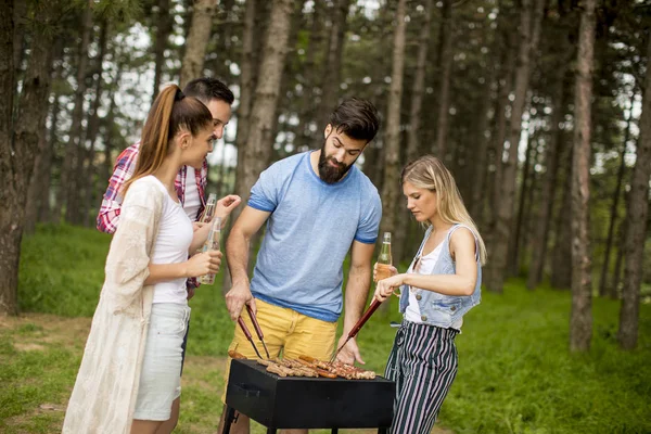 Gruppe Junger Leute Genießt Grillparty Park — Stockfoto