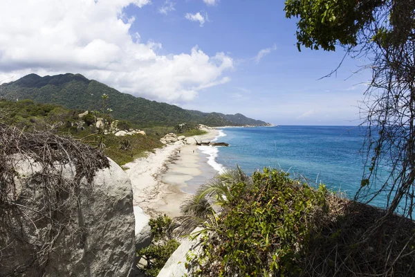 Kilátás Gyönyörű Vad Karibi Tengerparti Táj Tayrona Kolumbia — Stock Fotó