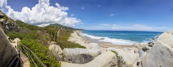 View Beautiful Wild Caribbean Beach Landscape Tayrona Colombia — Stock Photo, Image