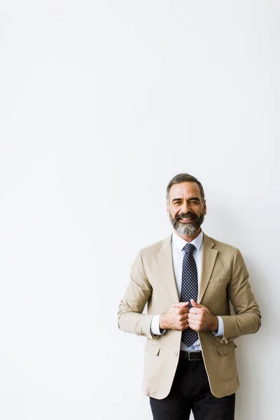 Portret Bearded Handsome Middle Aged Businessman Wall — Stockfoto