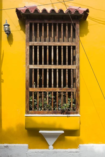 Blick Auf Typisch Lateinamerikanische Kolonialfenster Cartagena Kolumbien — Stockfoto