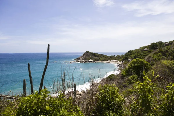 Vista Para Bela Paisagem Selvagem Praia Caribenha Tayrona Colômbia — Fotografia de Stock