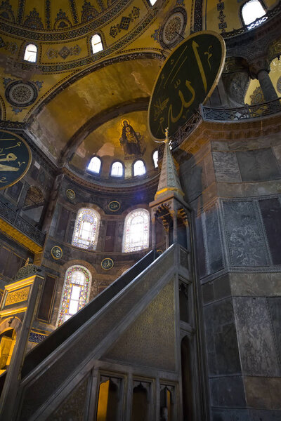 Detail of the decorative interior of Hagia Sophia in Istanbul, Turkey