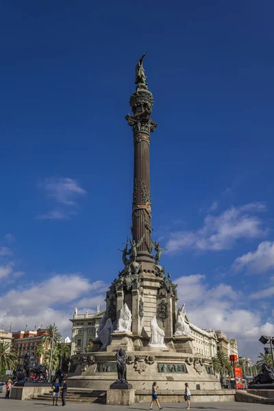 Barcelona Spain October 2019 Unidentified People Monument Christopher Columbus Barcelona — Stock Photo, Image