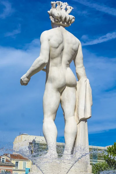 Nice France October 2019 Detail Apollo Statue Fountain Sun Place — Stock Photo, Image