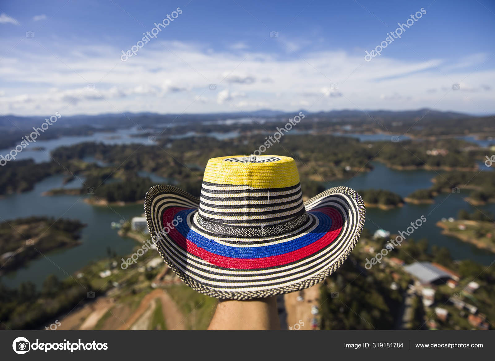 View Hand Colombian Hat Guatape Lake Antioquia Colombia — Stock