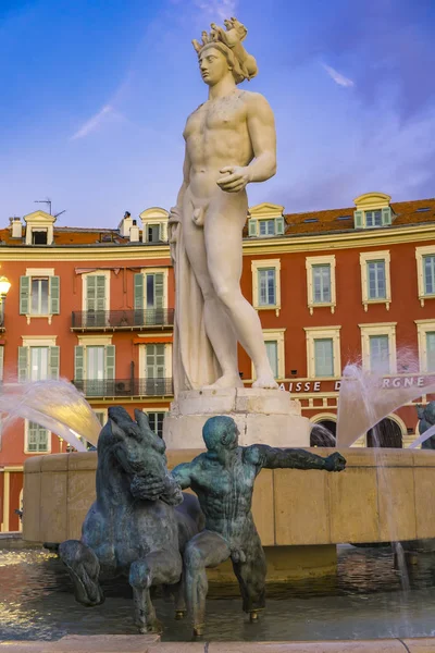 Nice France October 2019 Detail Apollo Statue Fountain Sun Place — Stock Photo, Image