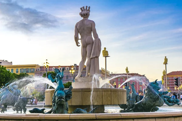 Nice France October 2019 Detail Apollo Statue Fountain Sun Place — Stock Photo, Image