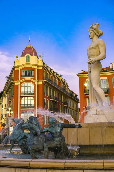 Nice France October 2019 Detail Apollo Statue Fountain Sun Place — Stock Photo, Image