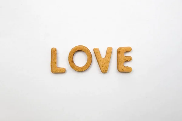 Letras Alfabeto Bolo Com Texto Amor Isolado Fundo Branco — Fotografia de Stock