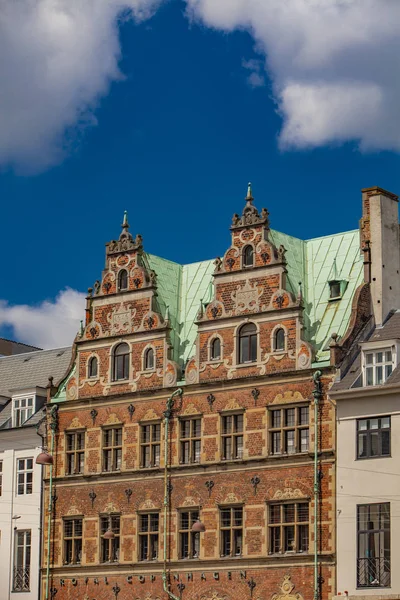 Detalhe Edifício Tradicional Copenhague Dinamarca Esta Casa Renascentista Uma Das — Fotografia de Stock