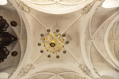 Kopenhag, Danimarka - 14 Haziran 2018: Kopenhag 'daki Trinitatis Kilisesi' nde Tavan. 1651 'de inşa edilmiş bir kilise..