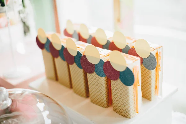 Closeup Birthday Table Sweet Decoration — Stock Photo, Image