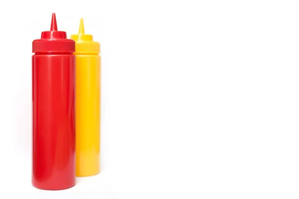 Ketchup Mustard Bottle Isolated White Background — 图库照片